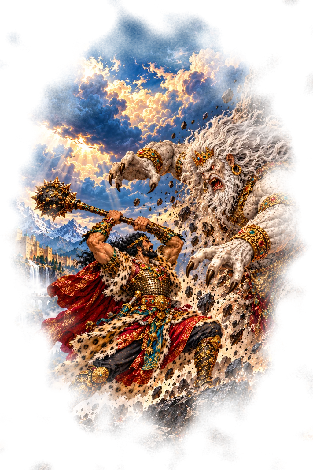 Rostam raises his mace against the White Demon
