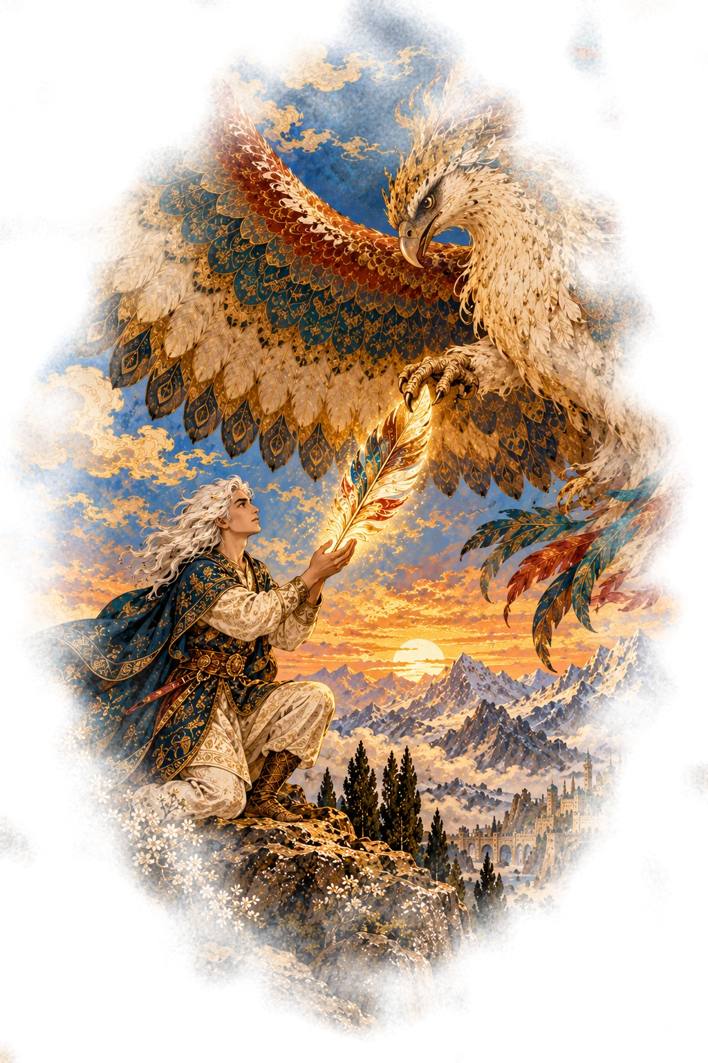 The Simurgh gives Zal one of her feathers